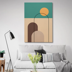 Abstract Geometric Desert Canvas Wall Art – Sun, Arches & Minimal Shapes
