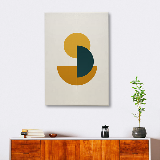 Minimalist Geometric Abstract Canvas Wall Art – Mustard Yellow & Teal Shapes
