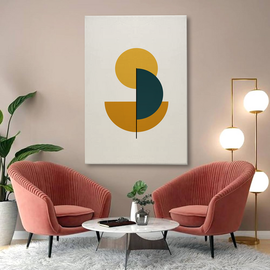 Minimalist Geometric Abstract Canvas Wall Art – Mustard Yellow & Teal Shapes