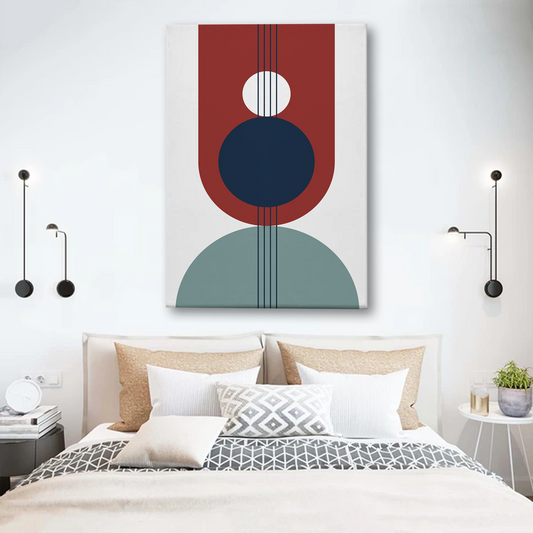Modern Geometric Abstract Canvas Wall Art – Bold Circles & Lines in Red, Blue & Green