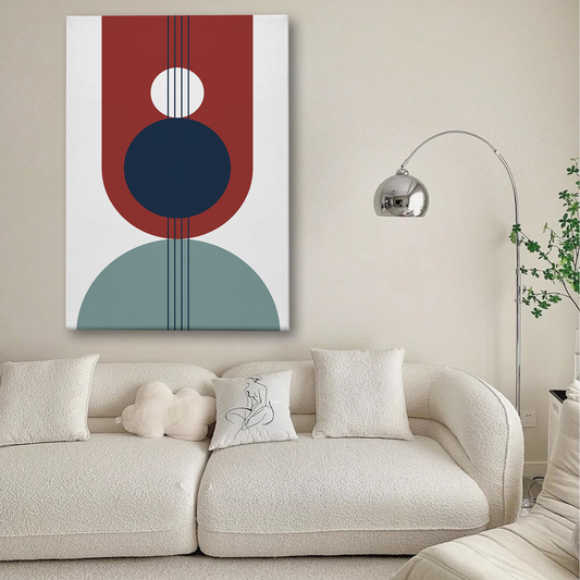 Modern Geometric Abstract Canvas Wall Art – Bold Circles & Lines in Red, Blue & Green