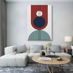 Modern Geometric Abstract Canvas Wall Art – Bold Circles & Lines in Red, Blue & Green