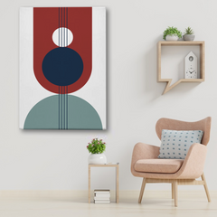 Modern Geometric Abstract Canvas Wall Art – Bold Circles & Lines in Red, Blue & Green
