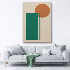 Minimalist Abstract Canvas Wall Art – Green Rectangle & Orange Circle Geometric Design