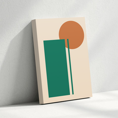Minimalist Abstract Canvas Wall Art – Green Rectangle & Orange Circle Geometric Design