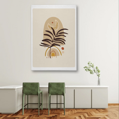 Boho Abstract Canvas Wall Art – Palm Leaf, Moon & Earthy Tones Minimalist Print