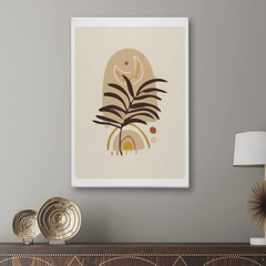 Boho Abstract Canvas Wall Art – Palm Leaf, Moon & Earthy Tones Minimalist Print