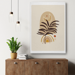 Boho Abstract Canvas Wall Art – Palm Leaf, Moon & Earthy Tones Minimalist Print