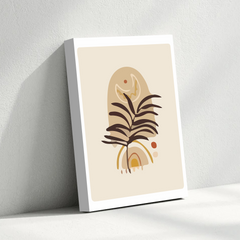 Boho Abstract Canvas Wall Art – Palm Leaf, Moon & Earthy Tones Minimalist Print