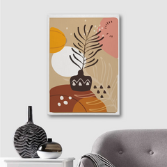 Abstract Vase Canvas Wall Art – Modern Boho Style Painting with Leaves & Warm Earthy Tones for Home Decor