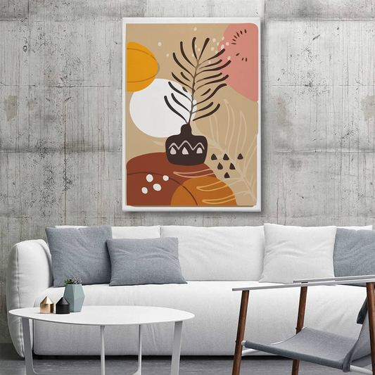 Abstract Vase Canvas Wall Art – Modern Boho Style Painting with Leaves & Warm Earthy Tones for Home Decor