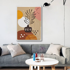 Abstract Vase Canvas Wall Art – Modern Boho Style Painting with Leaves & Warm Earthy Tones for Home Decor