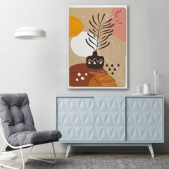 Abstract Vase Canvas Wall Art – Modern Boho Style Painting with Leaves & Warm Earthy Tones for Home Decor