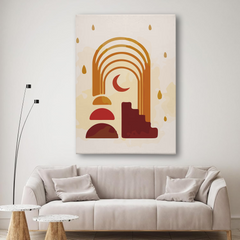 Boho Rainbow Canvas Wall Art – Minimalist Moon & Earthy Geometric Shapes for Modern Home Decor