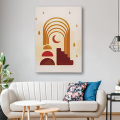 Boho Rainbow Canvas Wall Art – Minimalist Moon & Earthy Geometric Shapes for Modern Home Decor