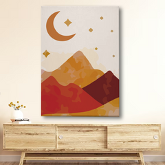 Boho Mountain Canvas Wall Art – Minimalist Moon & Starry Night Print for Home Decor