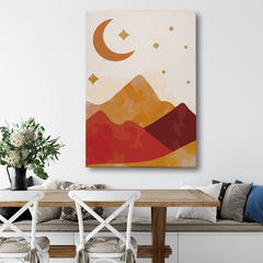 Boho Mountain Canvas Wall Art – Minimalist Moon & Starry Night Print for Home Decor