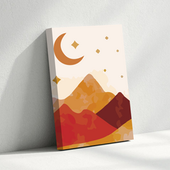 Boho Mountain Canvas Wall Art – Minimalist Moon & Starry Night Print for Home Decor