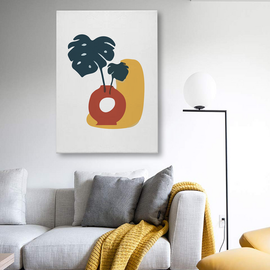Boho Plant Vase Canvas Wall Art – Minimalist Monstera Leaf Print for Modern Home Decor