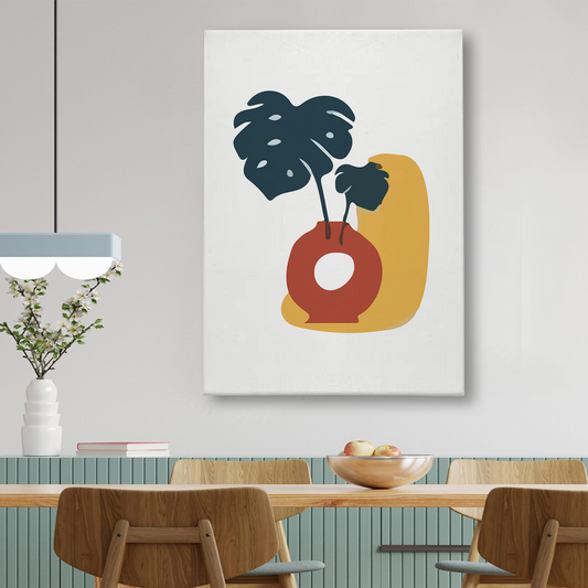 Boho Plant Vase Canvas Wall Art – Minimalist Monstera Leaf Print for Modern Home Decor
