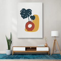 Boho Plant Vase Canvas Wall Art – Minimalist Monstera Leaf Print for Modern Home Decor