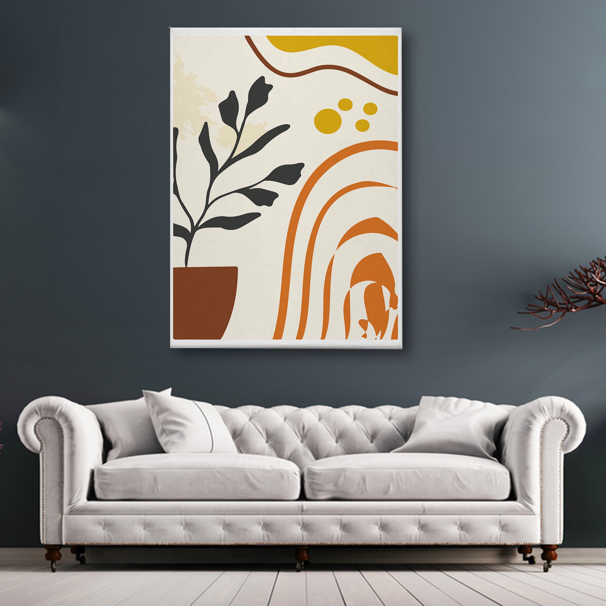 Boho Rainbow & Plant Canvas Wall Art – Abstract Minimalist Print for Modern Home Decor