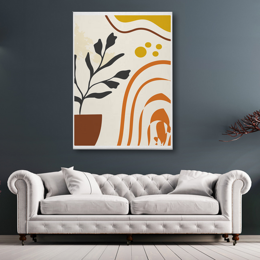 Boho Rainbow & Plant Canvas Wall Art – Abstract Minimalist Print for Modern Home Decor