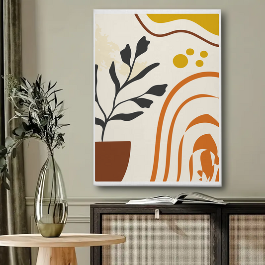 Boho Rainbow & Plant Canvas Wall Art – Abstract Minimalist Print for Modern Home Decor