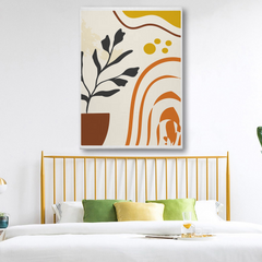 Boho Rainbow & Plant Canvas Wall Art – Abstract Minimalist Print for Modern Home Decor