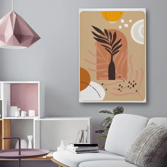 Modern Abstract Palm Leaf Canvas Wall Art – Earthy Geometric Boho Print