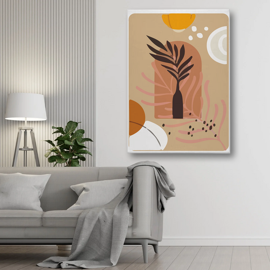 Modern Abstract Palm Leaf Canvas Wall Art – Earthy Geometric Boho Print