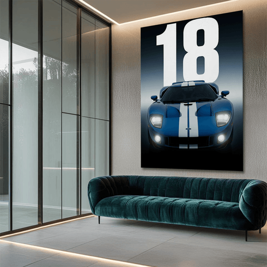 Ford GT40 Blue Classic Race Car Canvas Wall Art – Vintage Automotive Décor