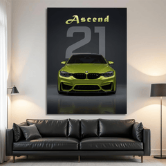 BMW M4 Green Sports Car Canvas Wall Art – Modern Luxury Automotive Décor