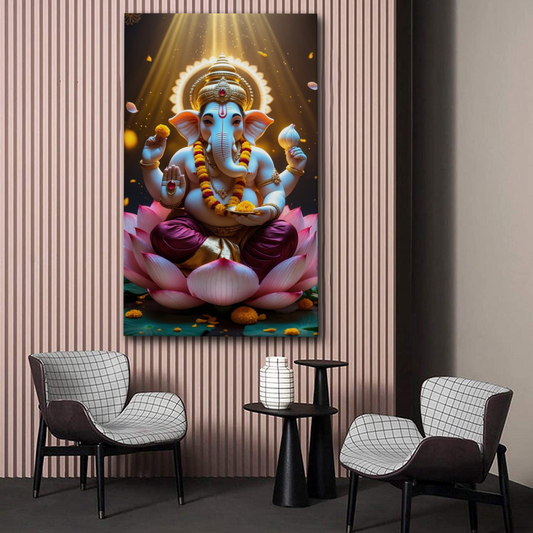 Divine Lotus Ganesha Canvas Wall Art – Radiance, Wisdom & Prosperity