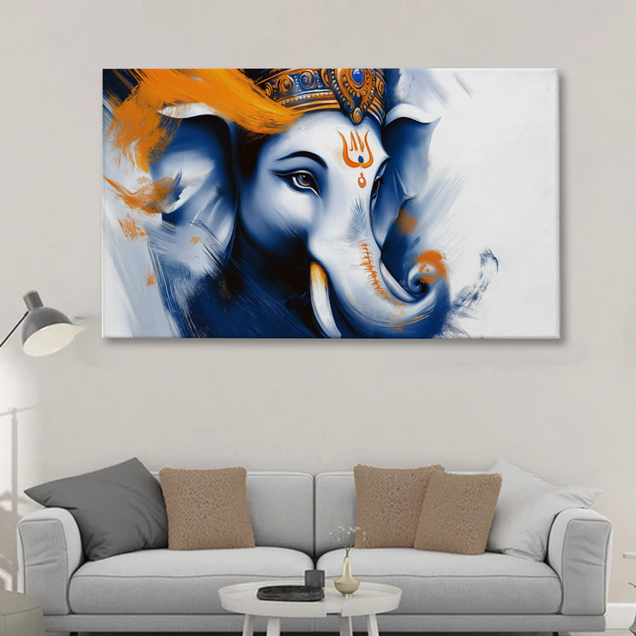 Abstract Blue Ganesha Canvas Wall Art – Modern Devotion in Brushstrokes
