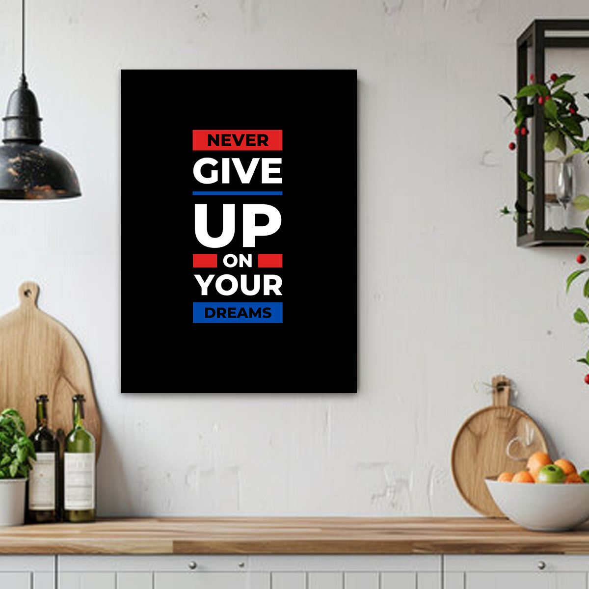 Never Give Up On Your Dreams Motivational Canvas Wall Art – Modern Inspirational Home & Office Decor