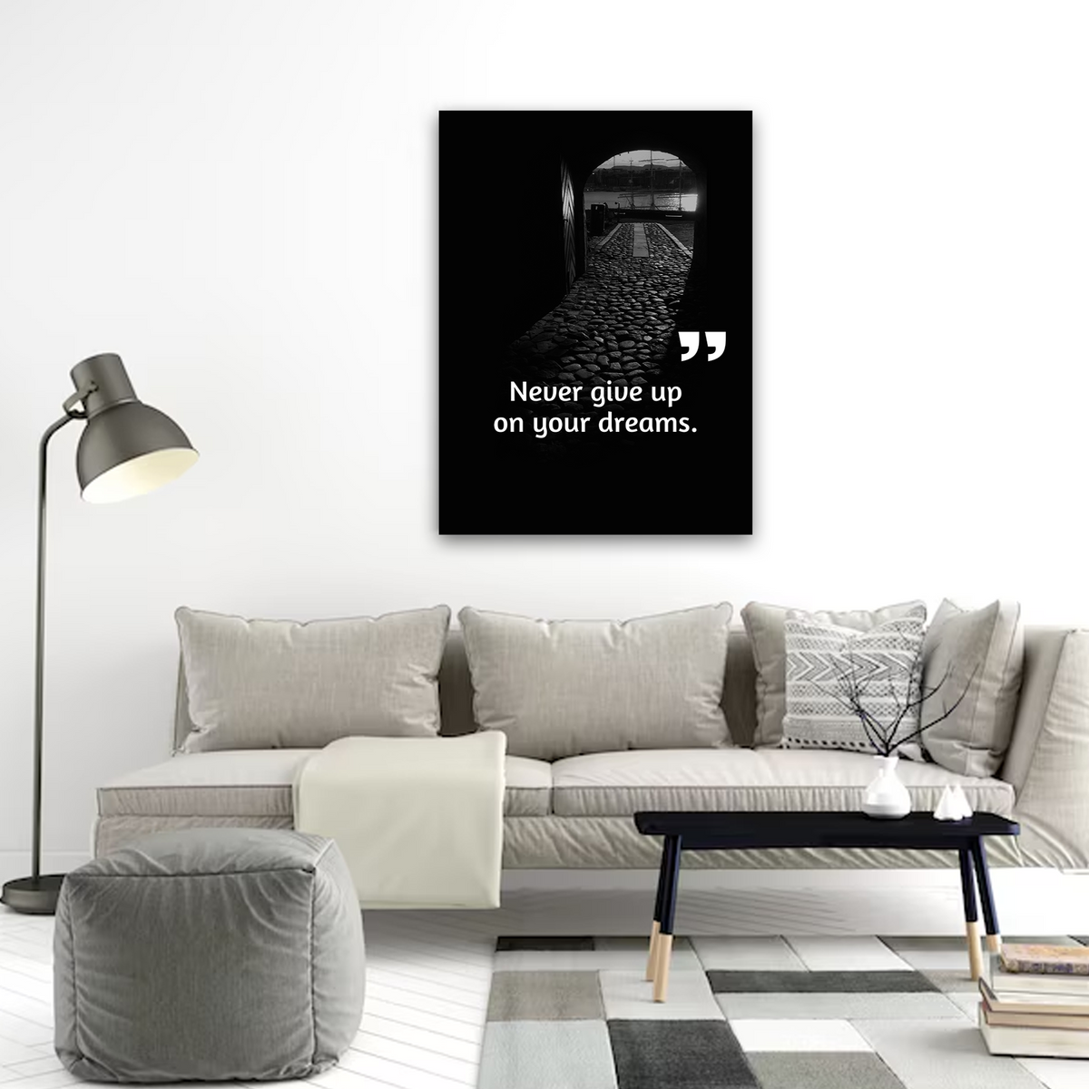 Never Give Up on Your Dreams Canvas Wall Art – Motivational Quote Print for Home & Office Decor
