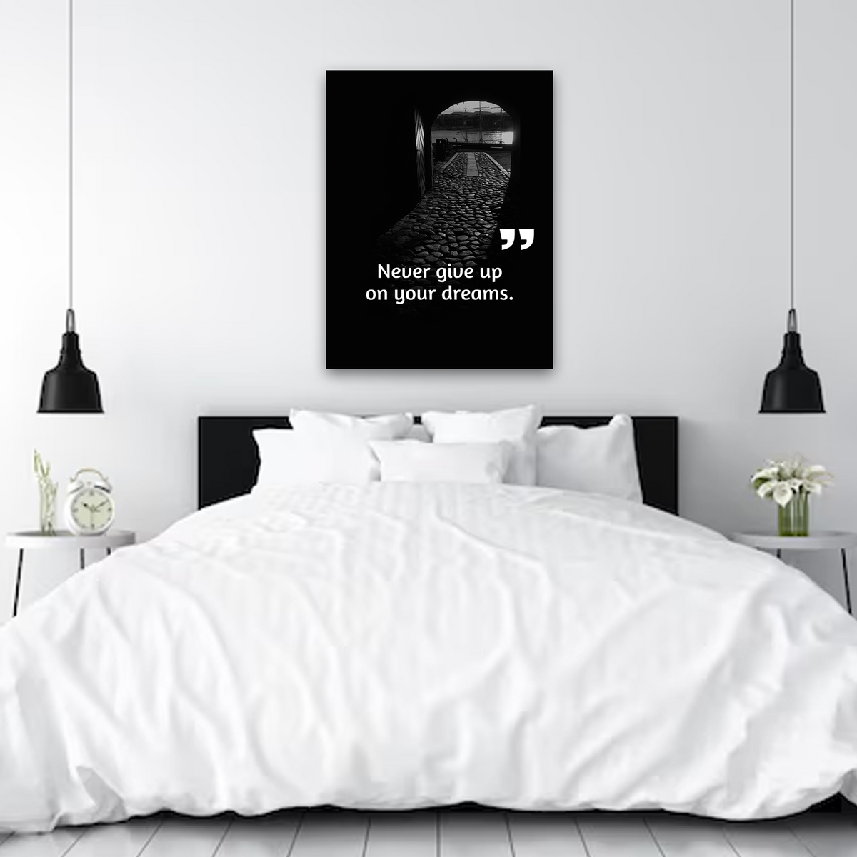 Never Give Up on Your Dreams Canvas Wall Art – Motivational Quote Print for Home & Office Decor