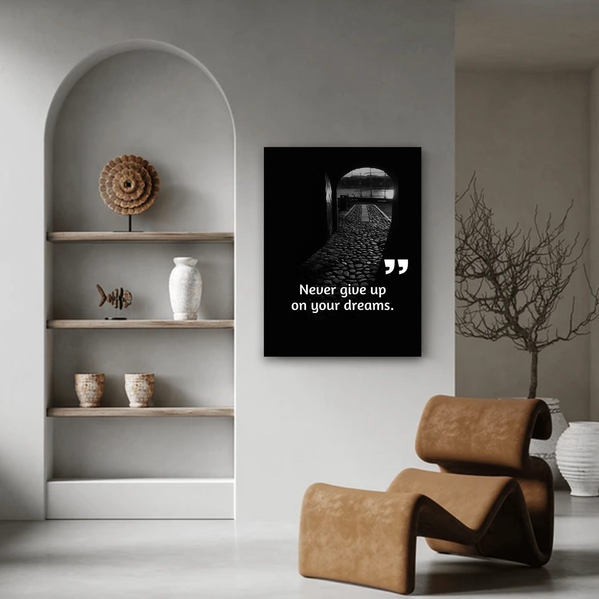 Never Give Up on Your Dreams Canvas Wall Art – Motivational Quote Print for Home & Office Decor