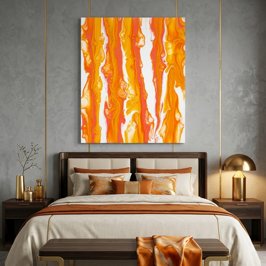 Molten Sunrise — Abstract Orange & Coral Fluid Art Canvas Wall Print