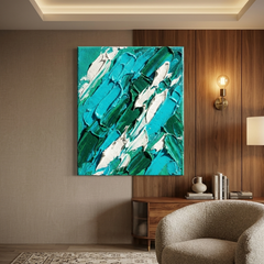 Emerald Tide — Textured Teal & Green Palette Knife Abstract Canvas Wall Print