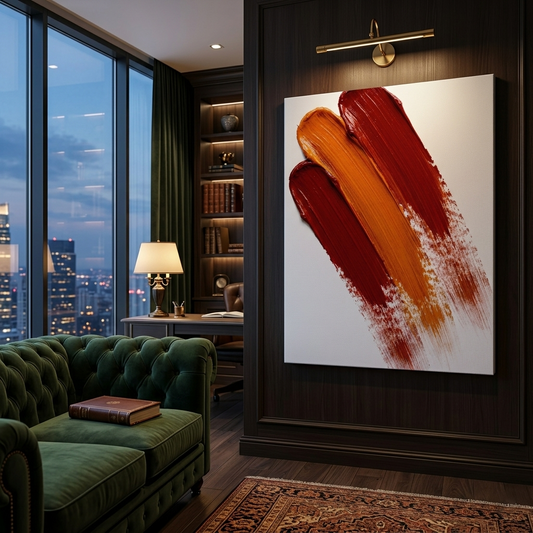 Crimson Stroke — Bold Red & Orange Minimalist Brushstroke Abstract Canvas Wall Print