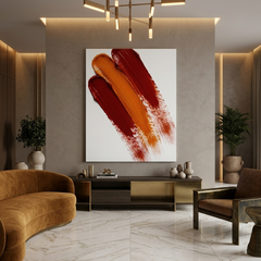 Crimson Stroke — Bold Red & Orange Minimalist Brushstroke Abstract Canvas Wall Print