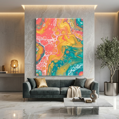 Tropical Currents — Vibrant Multicolor Fluid Art Abstract Canvas Wall Print