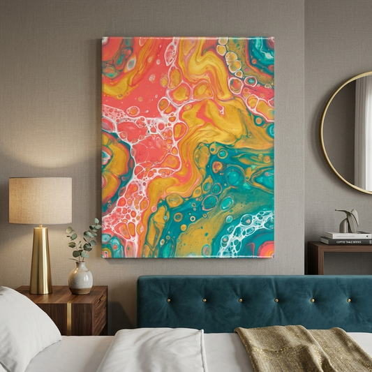 Tropical Currents — Vibrant Multicolor Fluid Art Abstract Canvas Wall Print