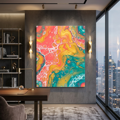 Tropical Currents — Vibrant Multicolor Fluid Art Abstract Canvas Wall Print