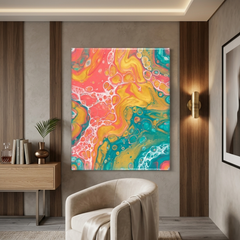 Tropical Currents — Vibrant Multicolor Fluid Art Abstract Canvas Wall Print