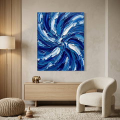 Sapphire Whirl — Textured Blue & White Swirl Palette Knife Abstract Canvas Wall Print