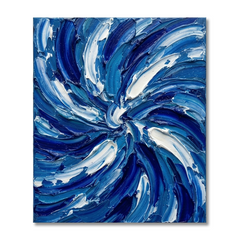 Sapphire Whirl — Textured Blue & White Swirl Palette Knife Abstract Canvas Wall Print