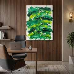 Verdant Pulse — Bold Green & Lime Brushstroke Abstract Canvas Wall Print